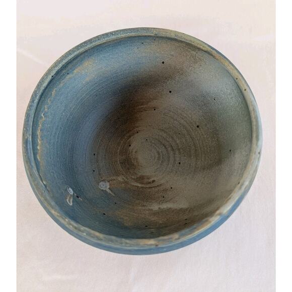 Studio pottery Small bowl signed Blue Matte Glaze Handmade Artisan 3" Tall - Picture 6 of 9